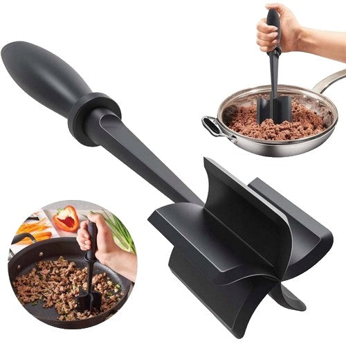 Tocator de Carne Manual si Spatula pentru Amestecat, 5 Lame Curbate Rezistente la Caldura, Plastic ABS de Calitate Alimentara, 28x6 cm, Negru