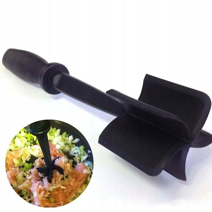 Tocator de Carne Manual si Spatula pentru Amestecat, 5 Lame Curbate Rezistente la Caldura, Plastic ABS de Calitate Alimentara, 28x6 cm, Negru