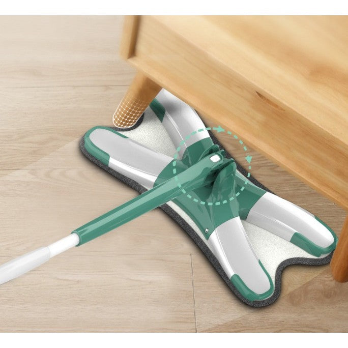 Mop Plat cu Sistem de Stoarcere Tip X, Laveta din Microfibra cu Absorbtie Puternica, Cap Rotativ 360 Grade, Tija Telescopica 140 cm, Verde, 38 x 140 cm