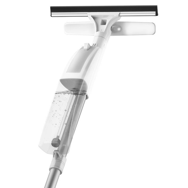 Stergator de Geamuri cu Doua Fete, Tija Telescopica si Pulverizator Apa, Racleta Silicon si Laveta Microfibra, Otel Inoxidabil, 120 cm, Alb