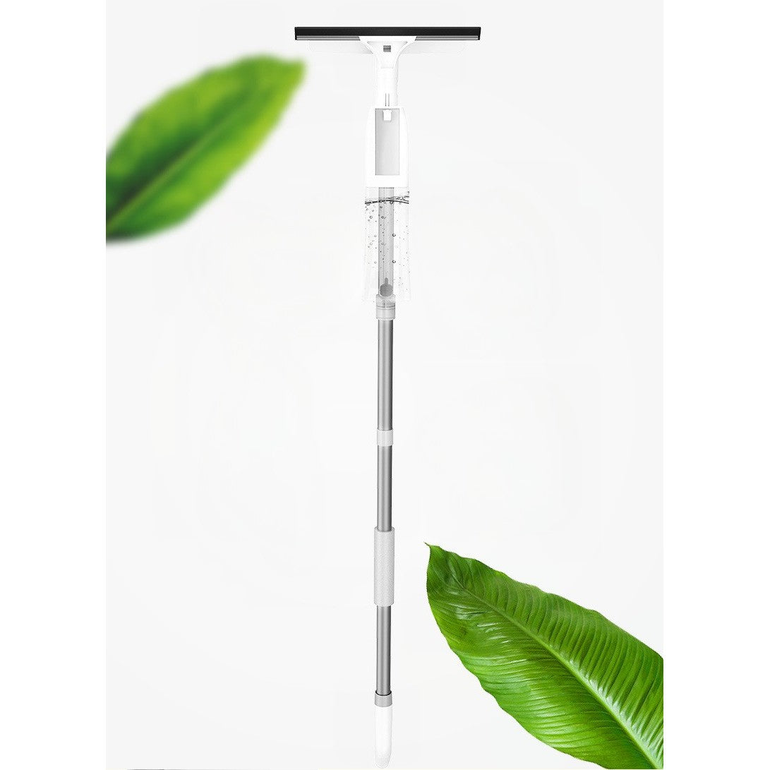 Stergator de Geamuri cu Doua Fete, Tija Telescopica si Pulverizator Apa, Racleta Silicon si Laveta Microfibra, Otel Inoxidabil, 120 cm, Alb