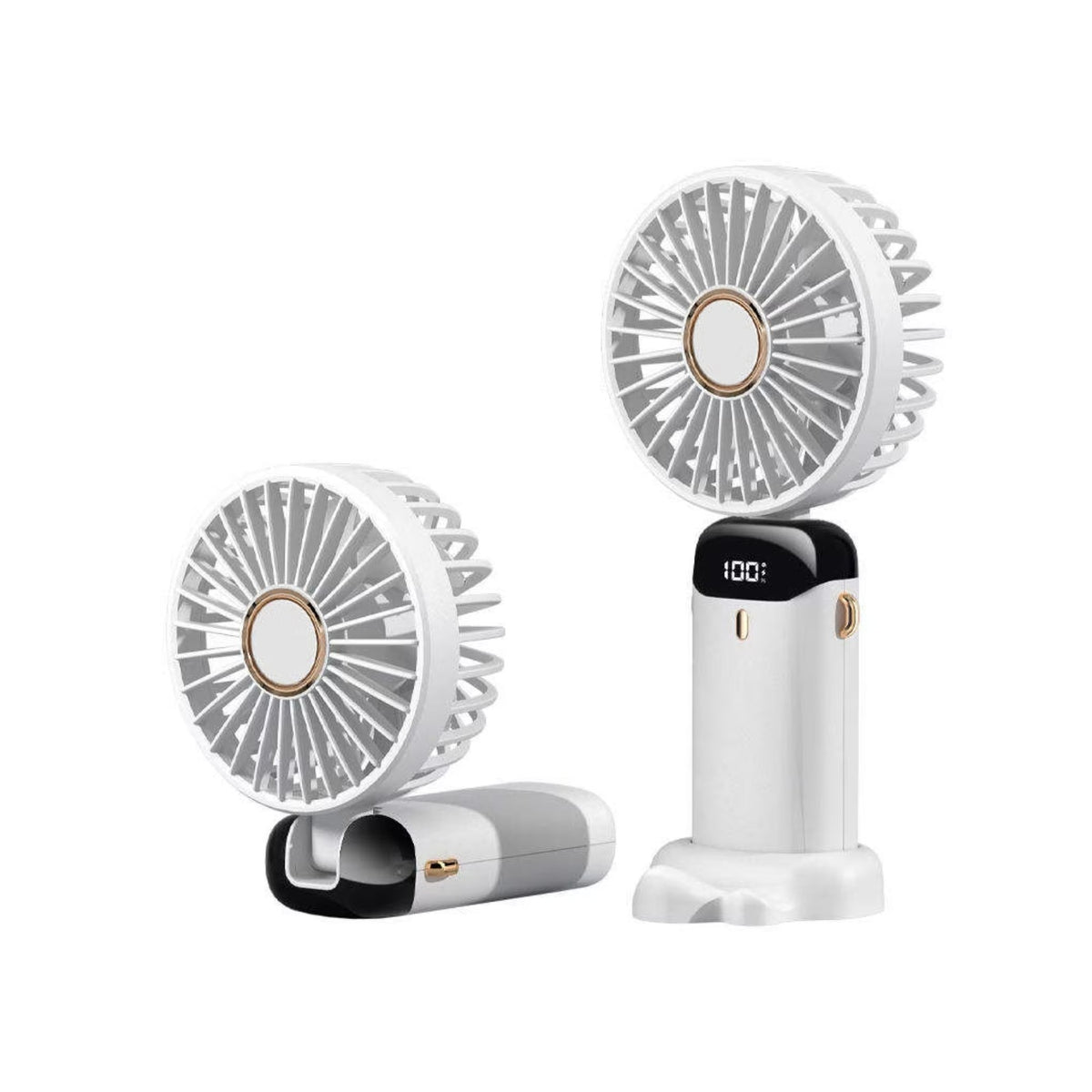 Ventilator Portabil 3 in 1 cu Aromaterapie, Ecran LCD si 5 Trepte de Viteza, Incarcare USB Tip C, Acumulator 12h, Design Pliabil pentru Mana, Birou sau Gat, Alb