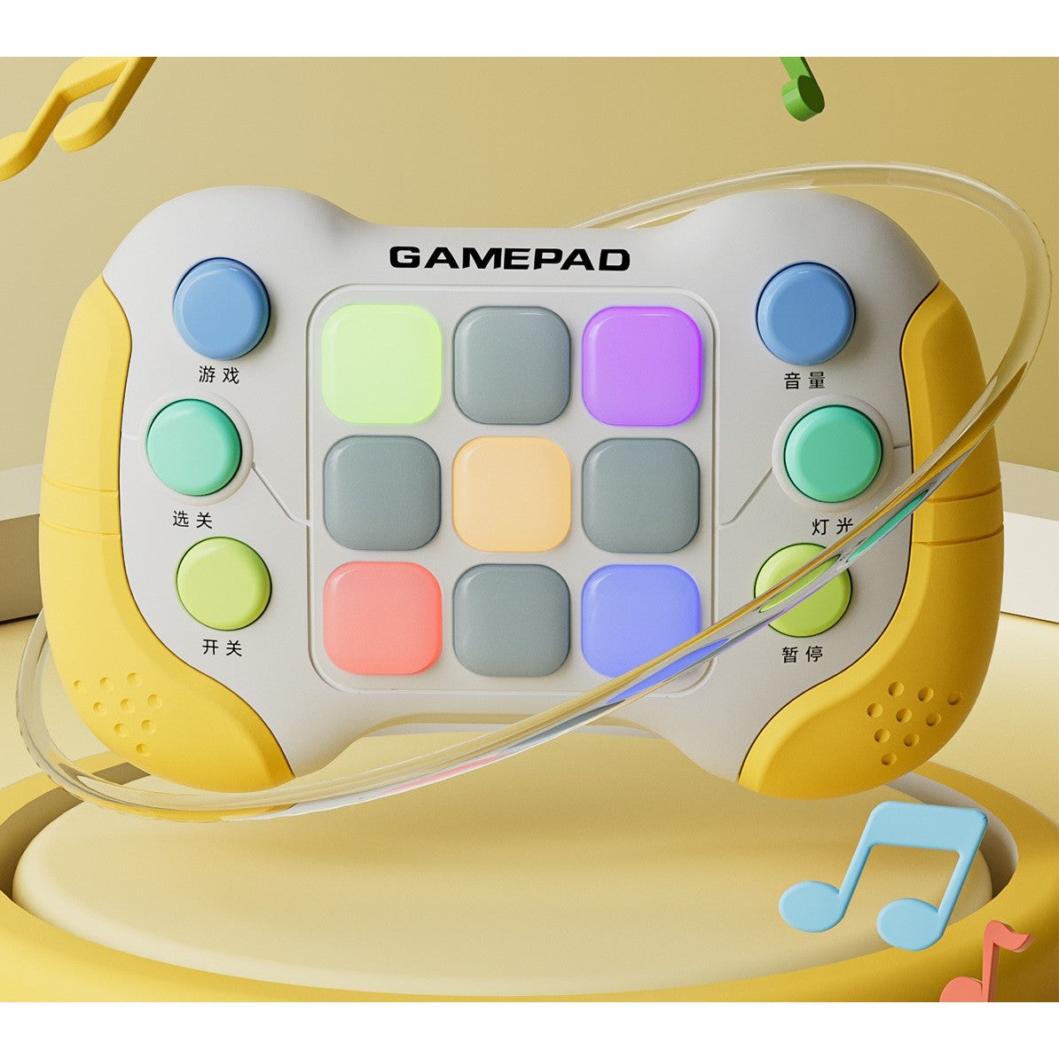 Jucarie Interactiva Tip Consola Pop It, 600 Niveluri si 5 Moduri de Joc, Lumini RGB si Sunete, ABS Fara BPA, Galben/Gri