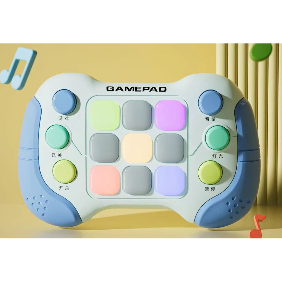 Jucarie Interactiva, Consola Tip Pop It Educativa, 5 Moduri de Joc si 600 Niveluri, 6 Butoane Functionale, Efecte Sonore si Lumini RGB, ABS, Albastru/Gri