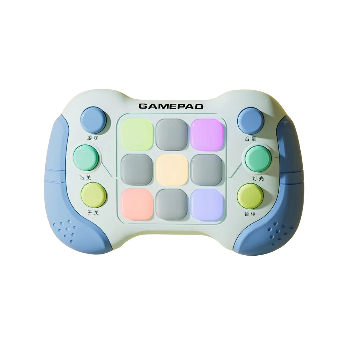Jucarie Interactiva, Consola Tip Pop It Educativa, 5 Moduri de Joc si 600 Niveluri, 6 Butoane Functionale, Efecte Sonore si Lumini RGB, ABS, Albastru/Gri