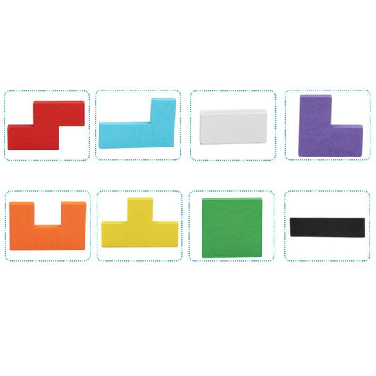 Puzzle Montessori din Lemn Tip Tetris, Joc Educativ Dezvoltare Logica si Coordonare, Forme Neregulate, 40 Piese, Multicolor, 26.5 x 17.7 cm, +36 Luni