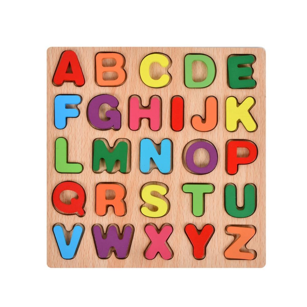 Tabla Montessori Alfabet, Joc Educativ cu 26 Litere detasabile pentru Invatare Timpurie, Lemn Natural cu Vopsea pe Baza de Apa, +18 Luni, 20 x 20 cm, Multicolor