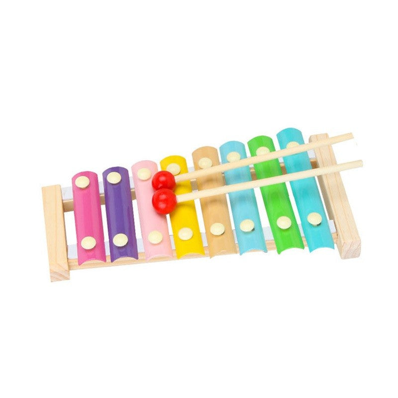 Xilofon Jucarie Muzicala, 8 Note Metalice, Instrument Educativ din Lemn, Dezvoltare Abilitati Motorii, Include 2 Bete Percutie, 4-6 Ani, Multicolor Pastel