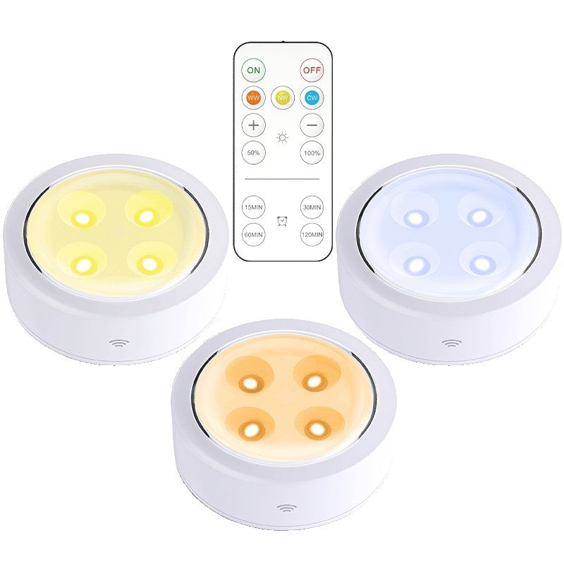 Set de 3 Lampi LED Fara Fir, Iluminare Personalizata cu 3 Culori si Intensitate Reglabila, Telecomanda cu Temporizator, Plastic, Alb