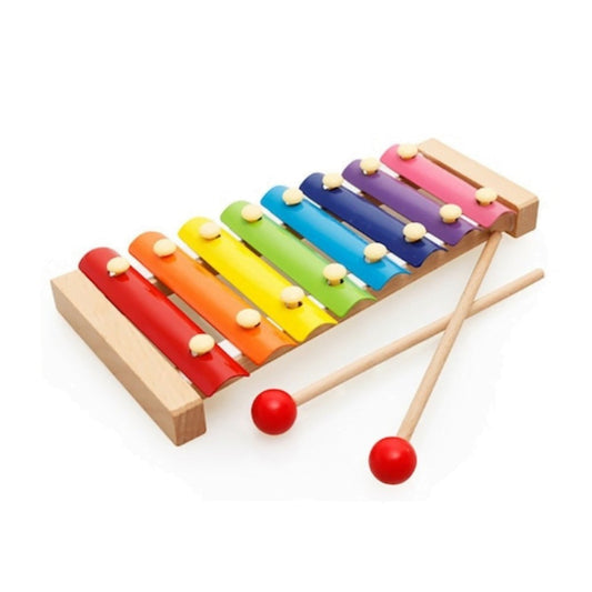 Xilofon Muzical pentru Copii, Instrument Educativ cu 8 Note si 2 Bete de Percutie, Cadru din Lemn si Placi Metalice, Varsta 4-6 Ani, Multicolor