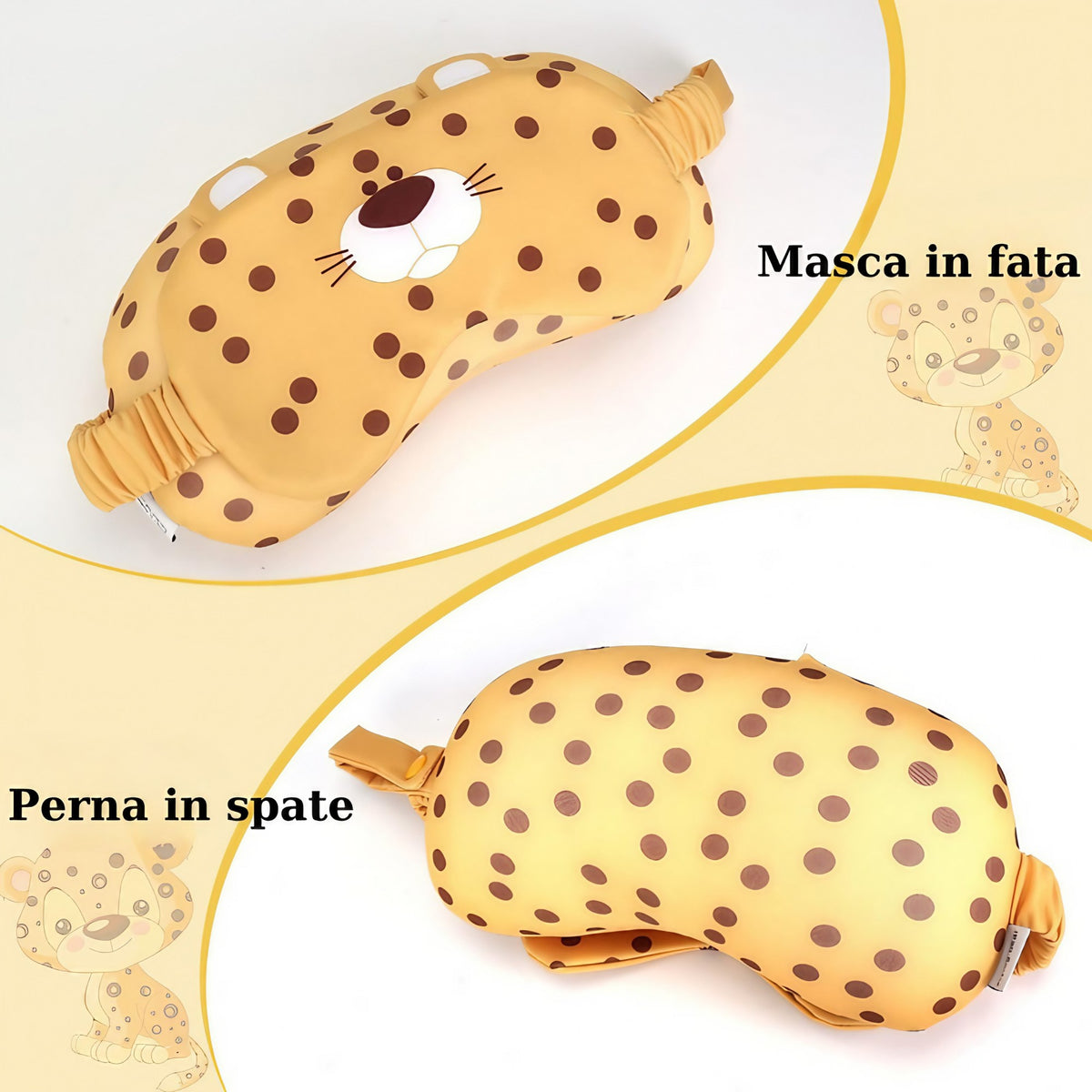 Masca de Dormit si Perna de Calatorie 2 in 1, Tetiera Ergonomica cu Particule de Spuma si Bumbac, Husa Detasabila, Model Leopard, Portocaliu