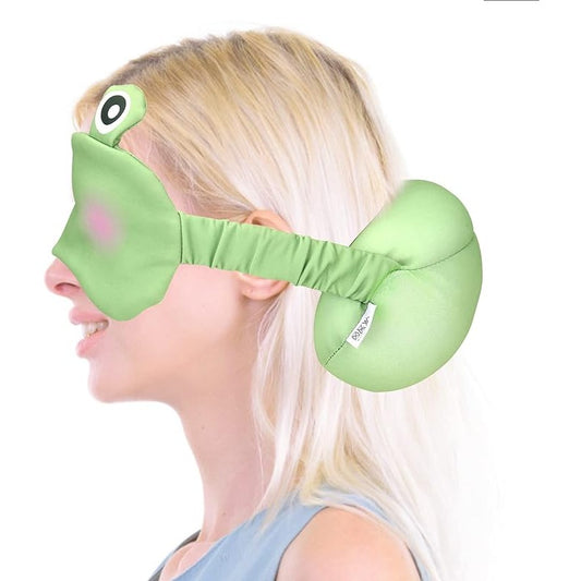 Masca de Dormit si Perna pentru Gat 2 in 1, Tetiera Calatorie cu Particule de Spuma si Bumbac, Design Broasca, Verde