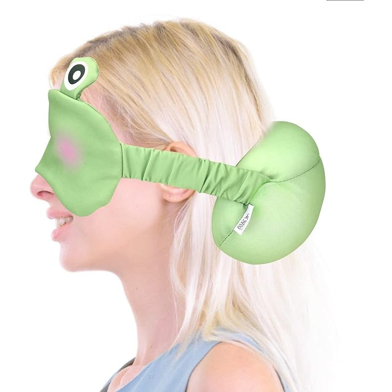 Masca de Dormit si Perna pentru Gat 2 in 1, Tetiera Calatorie cu Particule de Spuma si Bumbac, Design Broasca, Verde