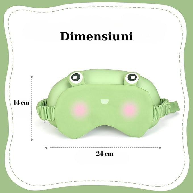 Masca de Dormit si Perna pentru Gat 2 in 1, Tetiera Calatorie cu Particule de Spuma si Bumbac, Design Broasca, Verde