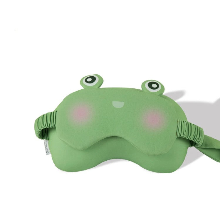 Masca de Dormit si Perna pentru Gat 2 in 1, Tetiera Calatorie cu Particule de Spuma si Bumbac, Design Broasca, Verde