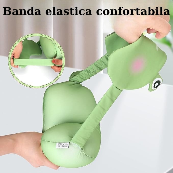 Masca de Dormit si Perna pentru Gat 2 in 1, Tetiera Calatorie cu Particule de Spuma si Bumbac, Design Broasca, Verde