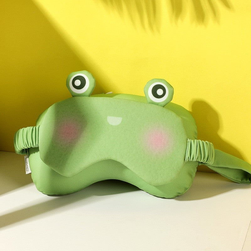 Masca de Dormit si Perna pentru Gat 2 in 1, Tetiera Calatorie cu Particule de Spuma si Bumbac, Design Broasca, Verde