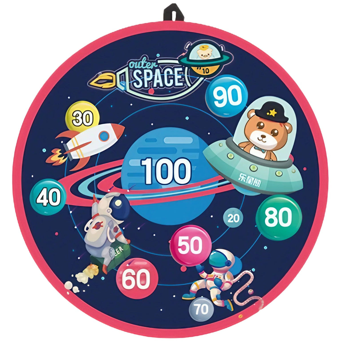 Joc Darts pentru Copii, Tinta Pliabila cu Mingi Velcro si Bile Luminoase Flash, Design Spatiu, Textil, 36.5 cm, Albastru, 10 Piese