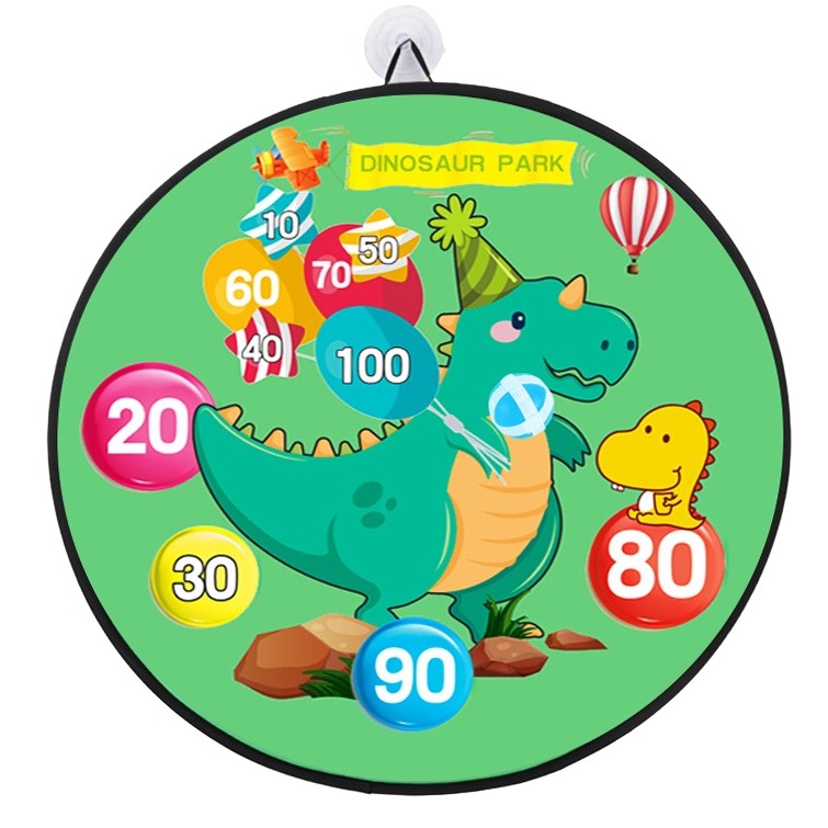 Joc Darts pentru Copii, Placa Pliabila cu Scai, Model Dinozaur Park, 8 Mingi Velcro si 2 Mingi Luminoase Flash, Verde, 70 cm
