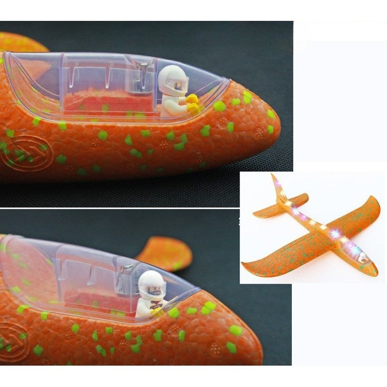 Avion Planor cu Pilot, Zbor Stabil cu Lumini, Polistiren, 47 cm, Portocaliu