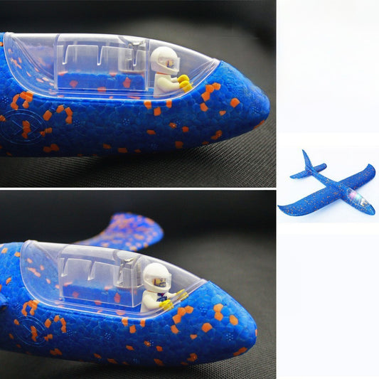 Avion Planor cu Pilot, Zbor Stabil cu Lumini în Cabină, Polistiren, 47 cm, Albastru