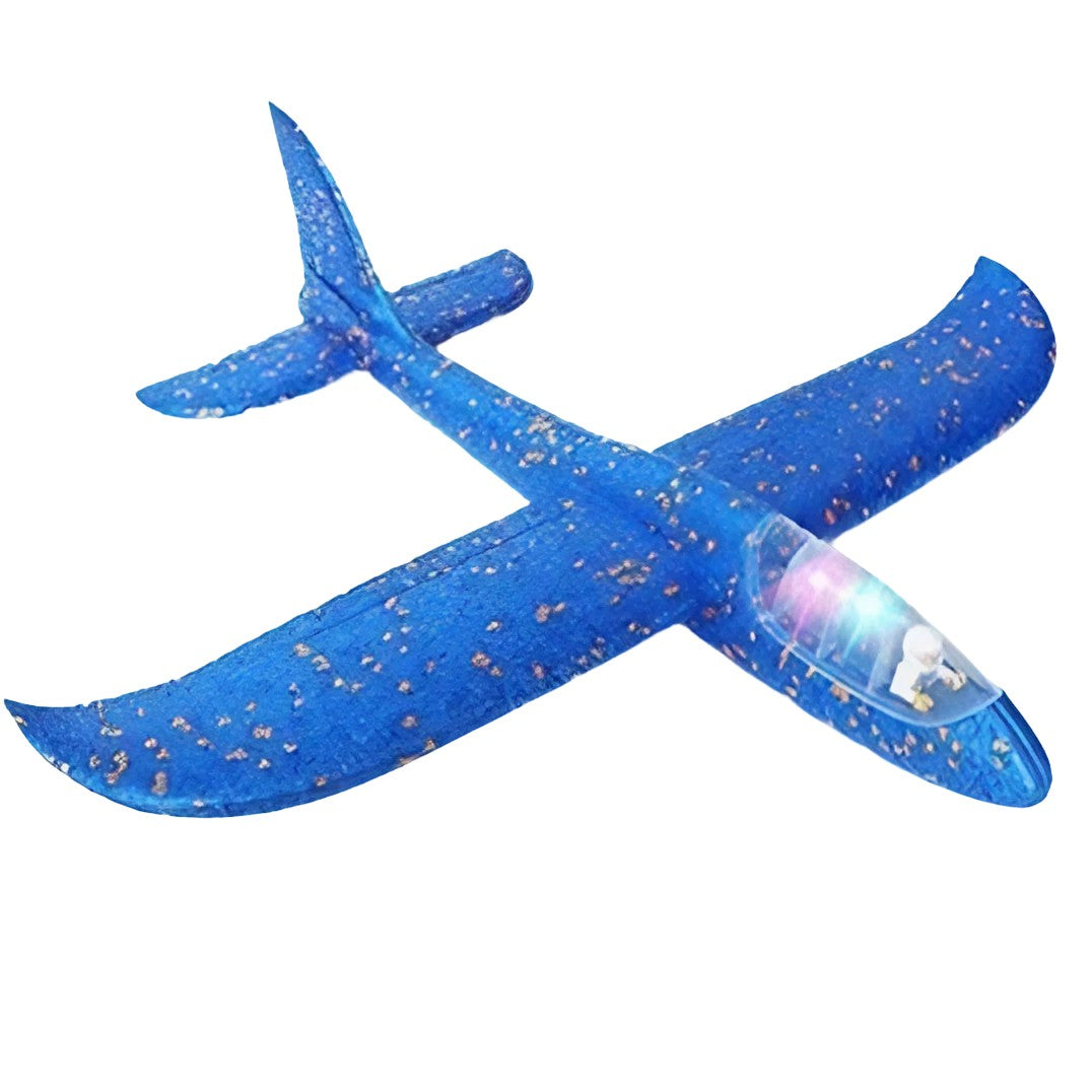 Avion Planor cu Pilot, Zbor Stabil cu Lumini în Cabină, Polistiren, 47 cm, Albastru