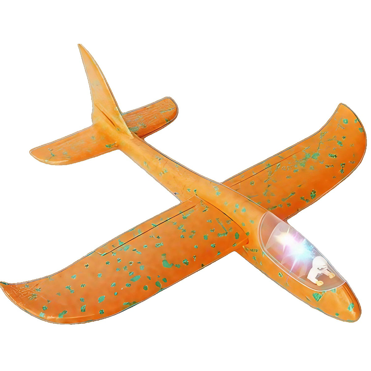 Avion Planor cu Pilot, Cu Lumini În Cabină, Polistiren, 47 cm, Portocaliu