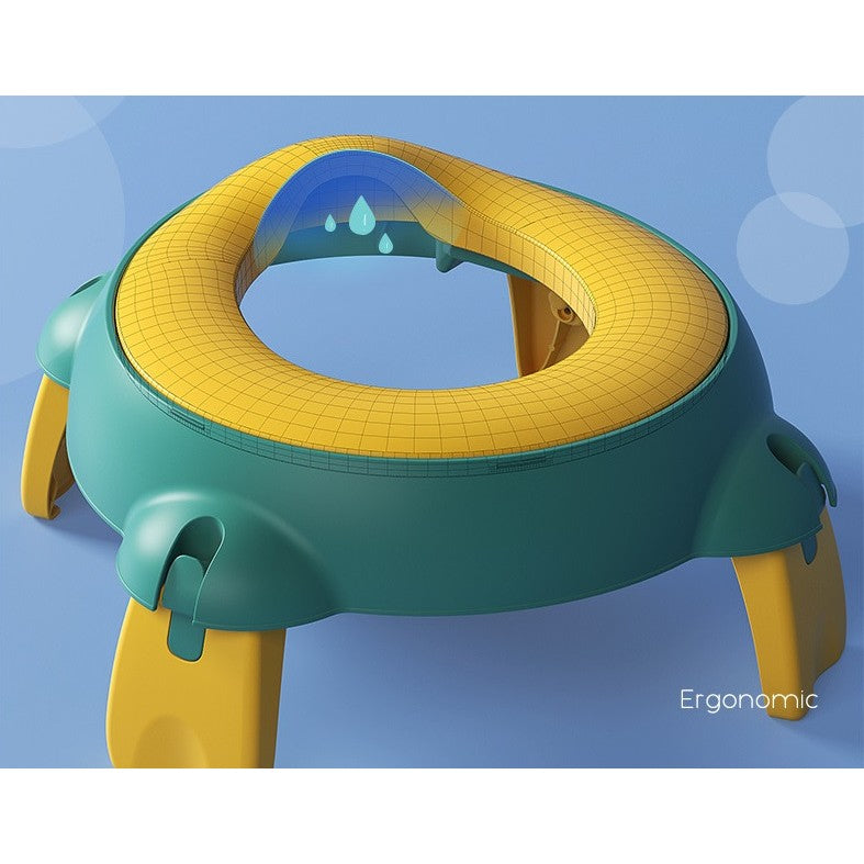 Olita Portabila pentru Copii si Calatorii, Design Pliabil si Ergonomic, Spuma PU Ecologica, 1-6 Ani, 34x32x17 cm, Verde/Galben