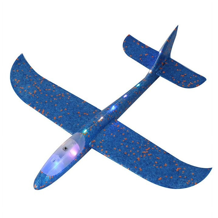 Avion Planor cu Lumini și Funcție Slalom, Poliester, 48 cm, Albastru