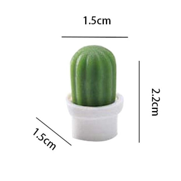 Set 6 Magneti De Frigider Decorativi, Model Cactusi In Ghiveci Si Frunze, Material ABS Ecologic, Verde/Alb
