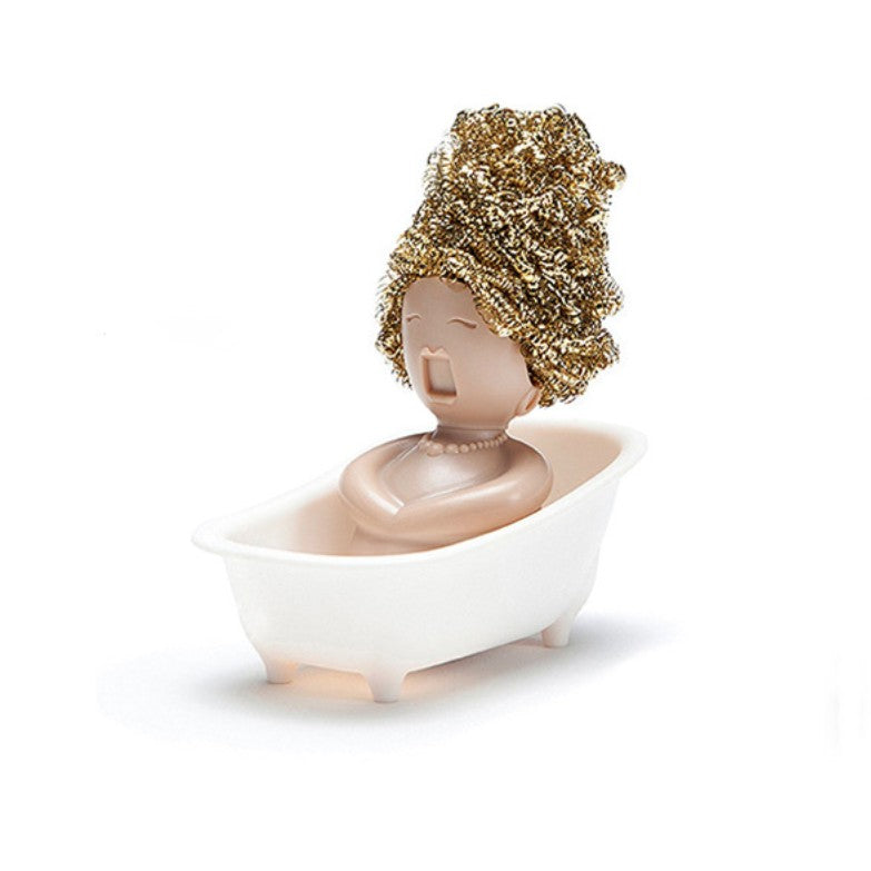 Suport pentru Burete si Sarma de Vase, Organizator Chiuveta Design Mini Cada, Material ABS, 11 x 9 x 6.2 cm, Alb/Bej