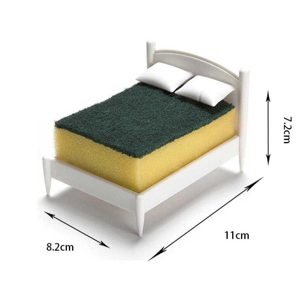 Suport de Scurgere pentru Burete si Sarma, Organizator Chiuveta cu Design in Forma de Pat, Material ABS Ecologic, 11 x 7.2 x 8.2 cm, Alb