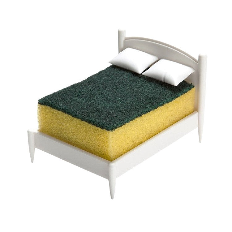Suport de Scurgere pentru Burete si Sarma, Organizator Chiuveta cu Design in Forma de Pat, Material ABS Ecologic, 11 x 7.2 x 8.2 cm, Alb