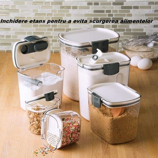 Set Recipiente Depozitare Alimente, Organizatoare Bucatarie cu Inchidere Ermetica, Plastic fara BPA, Transparent, 4 Bucati, 350 ml, 1300 ml, 2700 ml, 4600 ml