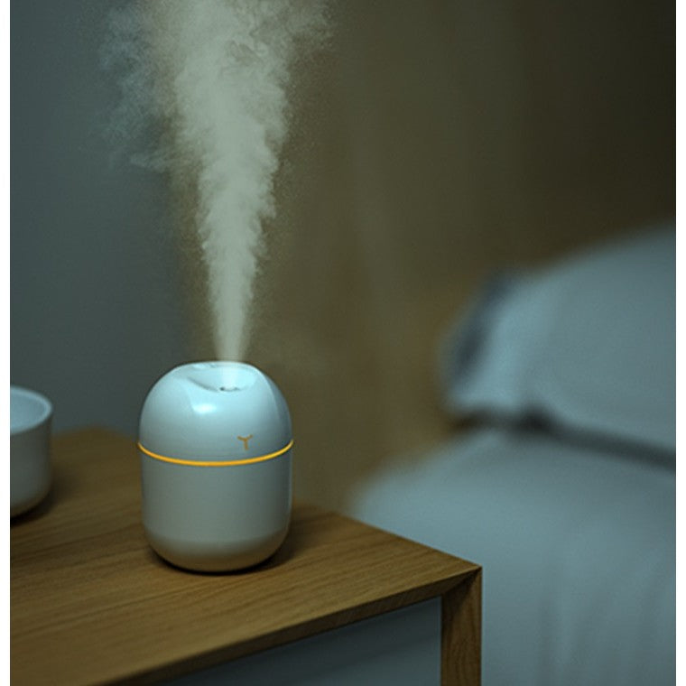 Mini Umidificator Portabil cu Ultrasunete, Functie Aromaterapie si Purificare Aer, Lumina Ambientala LED, 2 Moduri Vaporizare, Alimentare USB, Rezervor 220 ml, Silentios, Alb