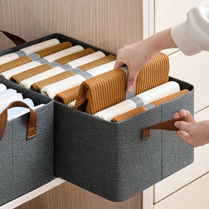 Cutie de Depozitare Tip Cos pentru Haine si Jucarii, Organizator Pliabil cu Cadru Metalic si Fereastra Transparenta, Material Textil Bumbac si In, 50 l, 47x35x30 cm, Gri
