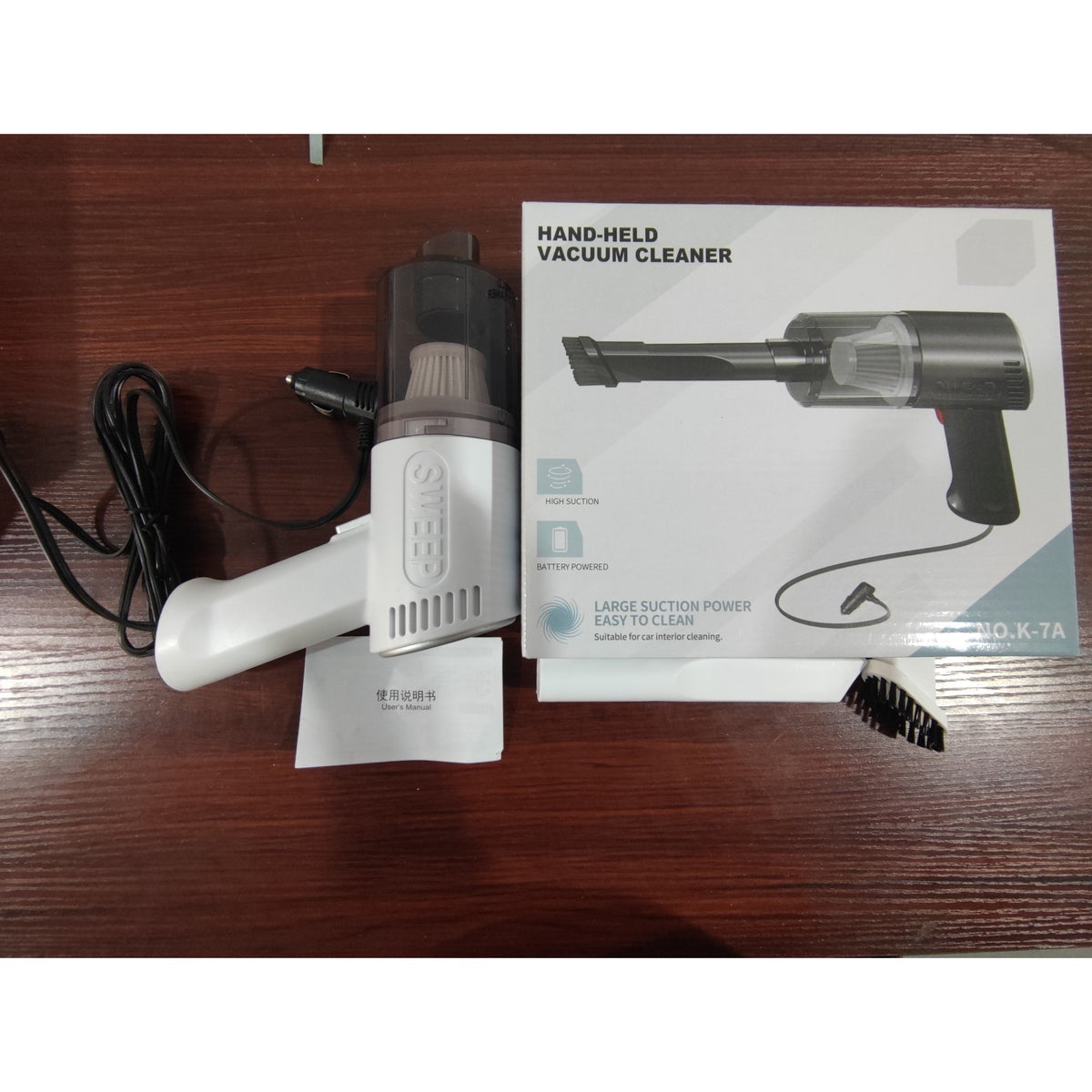 Aspirator Portabil Auto si Casa, Putere 120W cu Aspiratie 9000PA, Filtru HEPA, Incarcare USB si Conector Bricheta, 36 x 17 cm, Alb