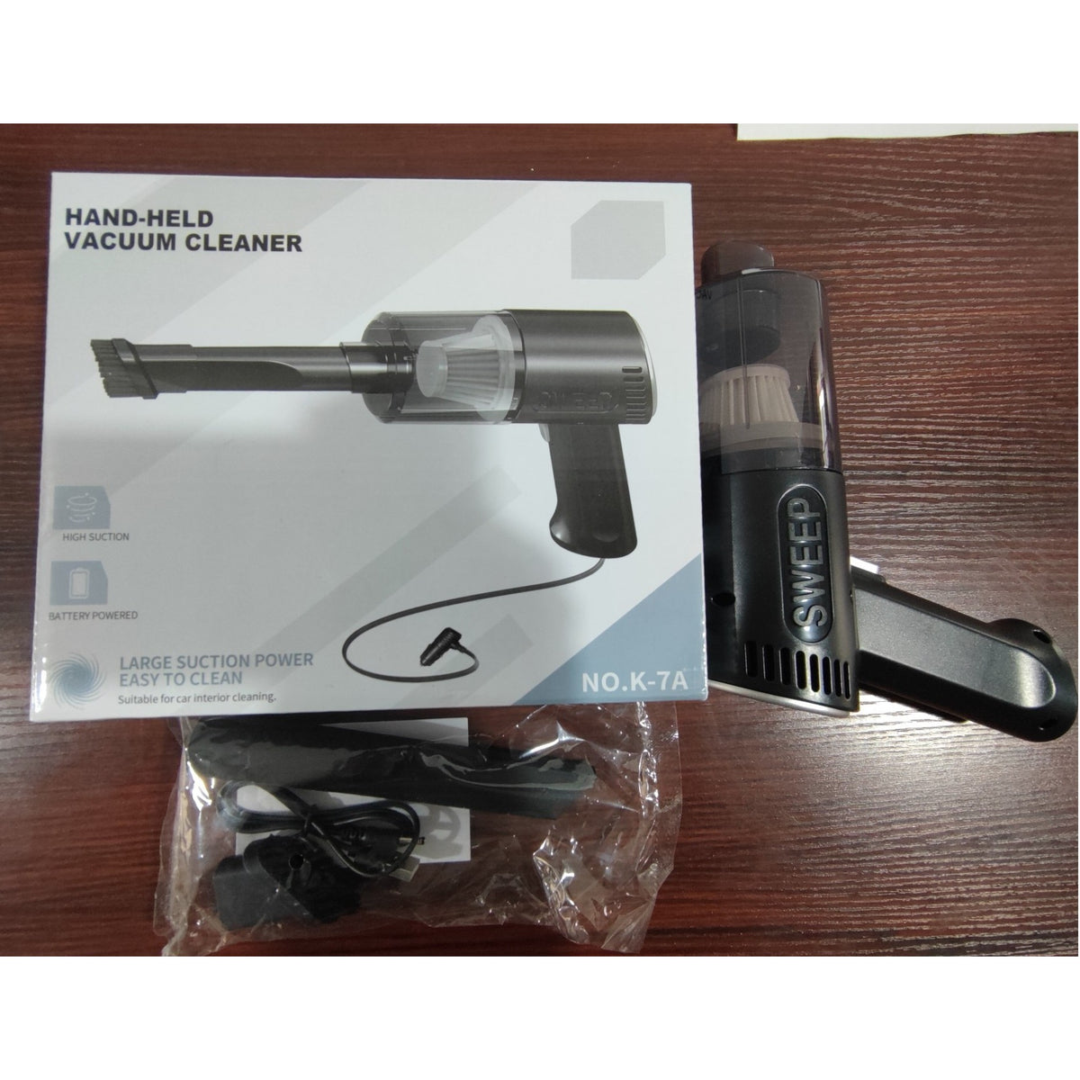 Aspirator Portabil Fara Fir Tip Pistol K7, Putere Aspirație 9000PA, Filtru HEPA, Incarcare USB, Baterie 1800mAh, Autonomie 30 Min, Negru