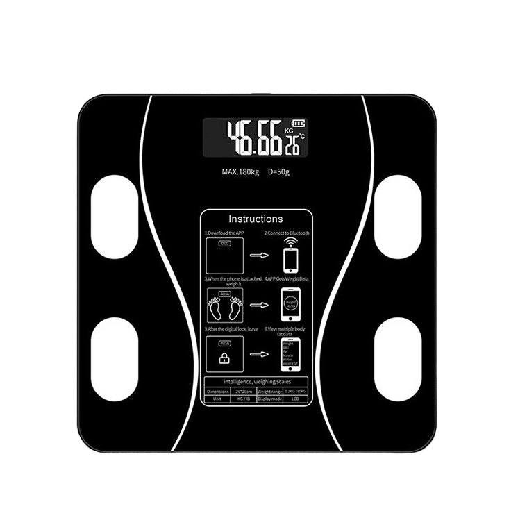 Cantar Electronic De Baie Inteligent, Analiza Corporala Prin Bluetooth Si Aplicatie Smartphone, Ecran Digital Iluminat Cu Termometru, Sticla Securizata, Maxim 180 Kg, 26 x 26 cm