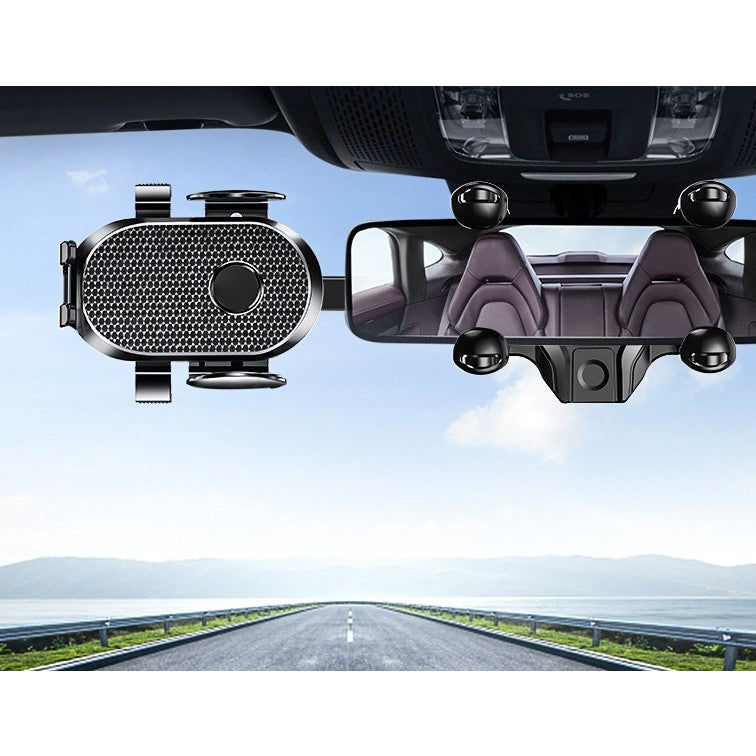 Suport Telefon Auto Pentru Oglinda Retrovizoare, Rotire 360 Grade, Brat Ajustabil Si Clema Silicon, Material ABS, Negru