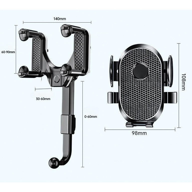 Suport Telefon Auto Pentru Oglinda Retrovizoare, Rotire 360 Grade, Brat Ajustabil Si Clema Silicon, Material ABS, Negru