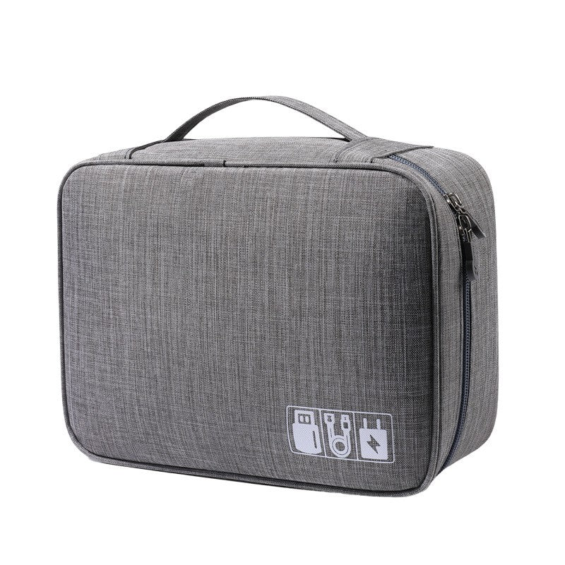 Geanta Organizatoare pentru Cabluri si Accesorii, Portabila si Impermeabila, Compartimentare Reglabila, Poliester, 24.5 x 18 x 10 cm, Gri