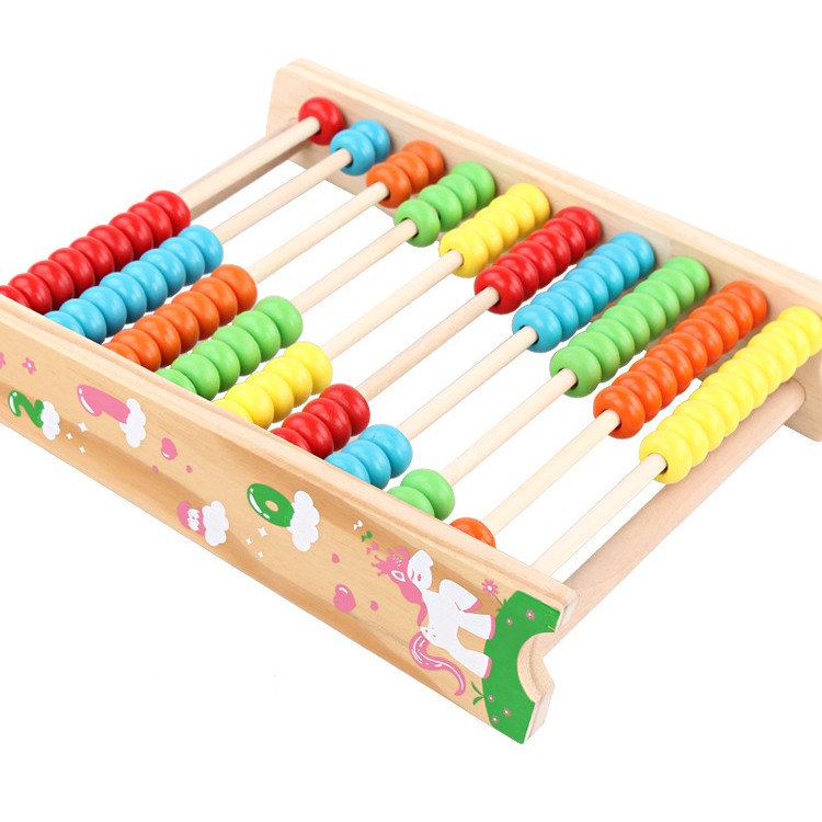 Numărătoare Educativă, Abac din Lemn cu Vopsea Ecologică, 10 Șiruri cu 10 Mărgele, Joc Matematic pentru Copii 4-6 Ani, 24.5 x 20.5 cm, Multicolor