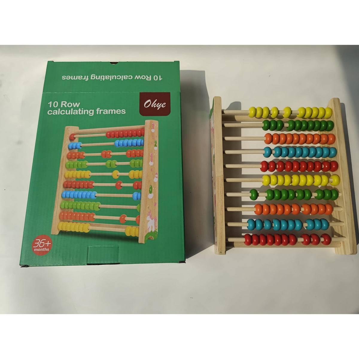 Numărătoare Educativă, Abac din Lemn cu Vopsea Ecologică, 10 Șiruri cu 10 Mărgele, Joc Matematic pentru Copii 4-6 Ani, 24.5 x 20.5 cm, Multicolor