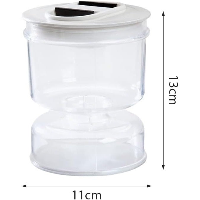 Borcan pentru Muraturi cu Separator de Lichid, Recipient Tip Clepsidra pentru Masline si Kimchi, Inchidere Ermetica, Plastic ABS si PP, 800 ml, Alb, 13x11 cm