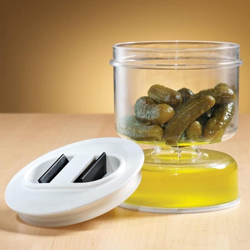 Borcan pentru Muraturi cu Separator de Lichid, Recipient Tip Clepsidra pentru Masline si Kimchi, Inchidere Ermetica, Plastic ABS si PP, 800 ml, Alb, 13x11 cm
