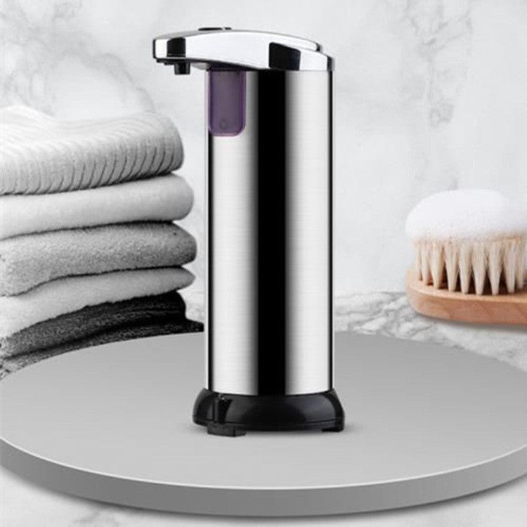 Dispenser Automat Sapun Lichid si Dezinfectant cu Senzor Infrarosu, Dozare Reglabila, Otel Inoxidabil si ABS, Baza Impermeabila, 250 ml, 19 x 11 cm, Argintiu/Gri