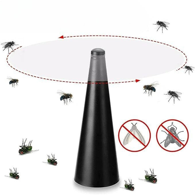 Ventilator Exterior Repelent pentru Muste si Tantari, Dispozitiv Anti-Insecte cu Palete Moi si Benzi Reflectorizante, Alimentare USB sau Baterii, 9 x 9 x 25 cm, Negru