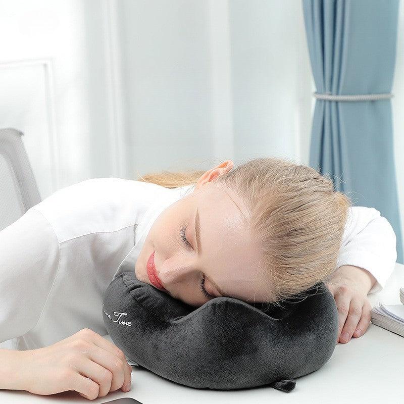 Perna de Calatorie pentru Gat, Design Ergonomic cu 4 Cocoase, Suport Cervical Ajustabil si Sistem Prindere cu Capse, Bumbac, 28x28x10 cm, Gri