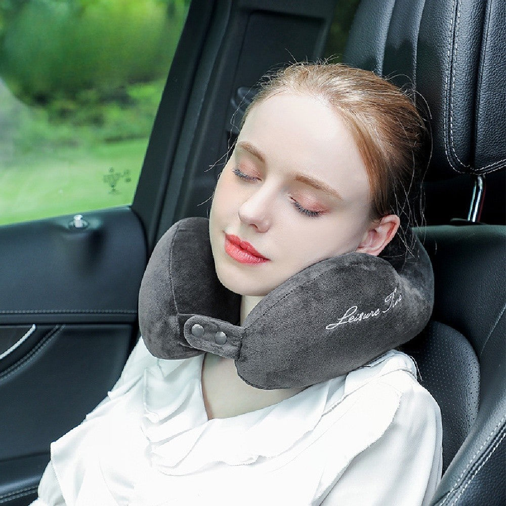 Perna de Calatorie pentru Gat, Design Ergonomic cu 4 Cocoase, Suport Cervical Ajustabil si Sistem Prindere cu Capse, Bumbac, 28x28x10 cm, Gri